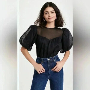 FRAME
Silk Puff Sleeve Sheer Inset Top
